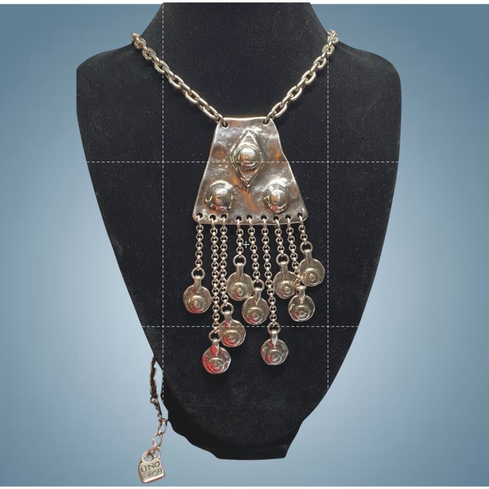 UNO de 50 Retired Statement Necklace Silver Tone Dangle Pendant Spain Artisan - Picture 2 of 9